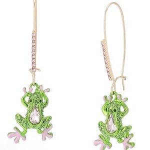 Betsey Johnson Backyard Frog Novelty Dangle Drop Earrings